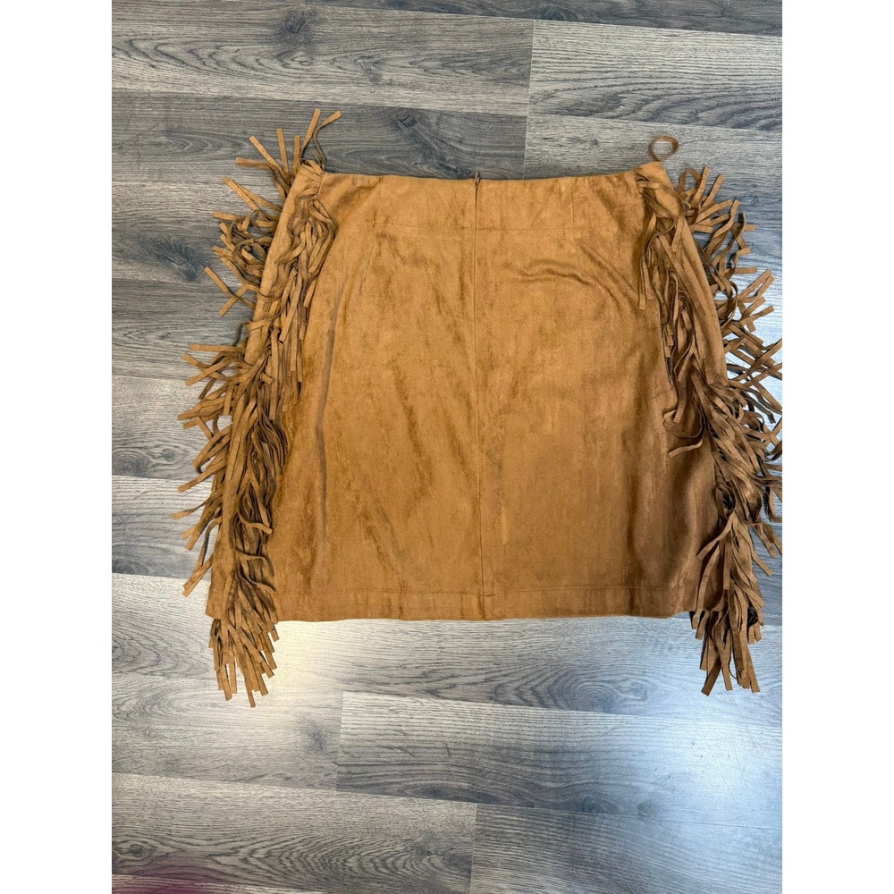 Flying Tomato Faux Suede Fringe Mini Skirt Brown Western Boho Festival Size L